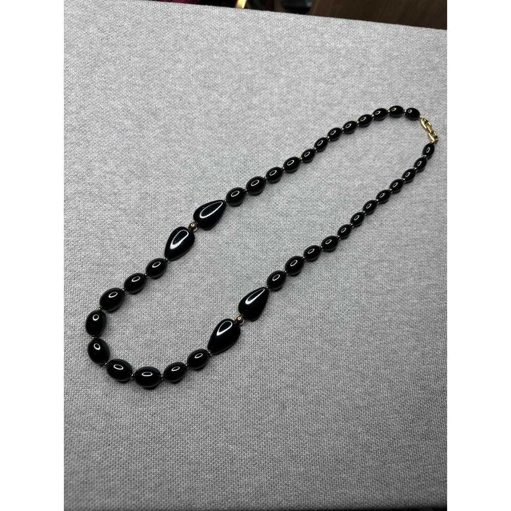 Vintage Napier Black Beaded Long Necklace Mid Mod 60's Prom Wedding